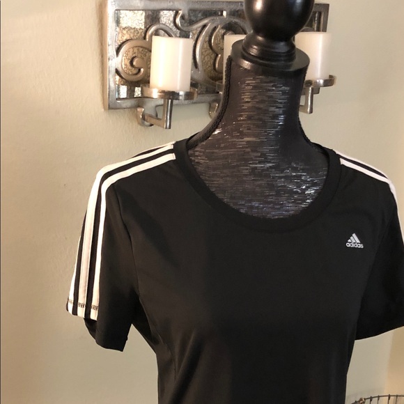 Adidas Women's Black Tee with White Stripes - Picture 4 of 5